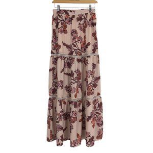 One Way Pink floral Tiered Maxi lined A-Line Skirt size 8